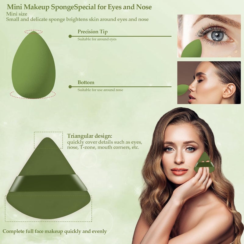 AuraRay 14 Pcs Makeup Sponge Set, Beauty Sponges Blender with 4 Pcs Powder Puff and 4 Pcs Mini Make up Sponges St. Patrick's Day Gift for Liquid,Foundation,Powder,Concealer,Cream (Green) - Image 4